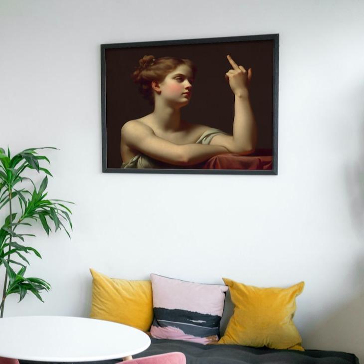 Woman with Middle Finger Funny Wall Art, Eclectic Wall Art, feminist wall art, alter vintage , Funny meme poster, funky wall art, Girly Room Decor, Gift for her