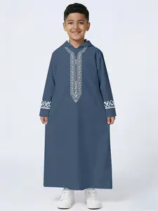 Boys' Hooded Long Sleeve Robe, Muslim Daily Casual Wear, Comfortable & Stylish Design, Perfect for Everyday Use