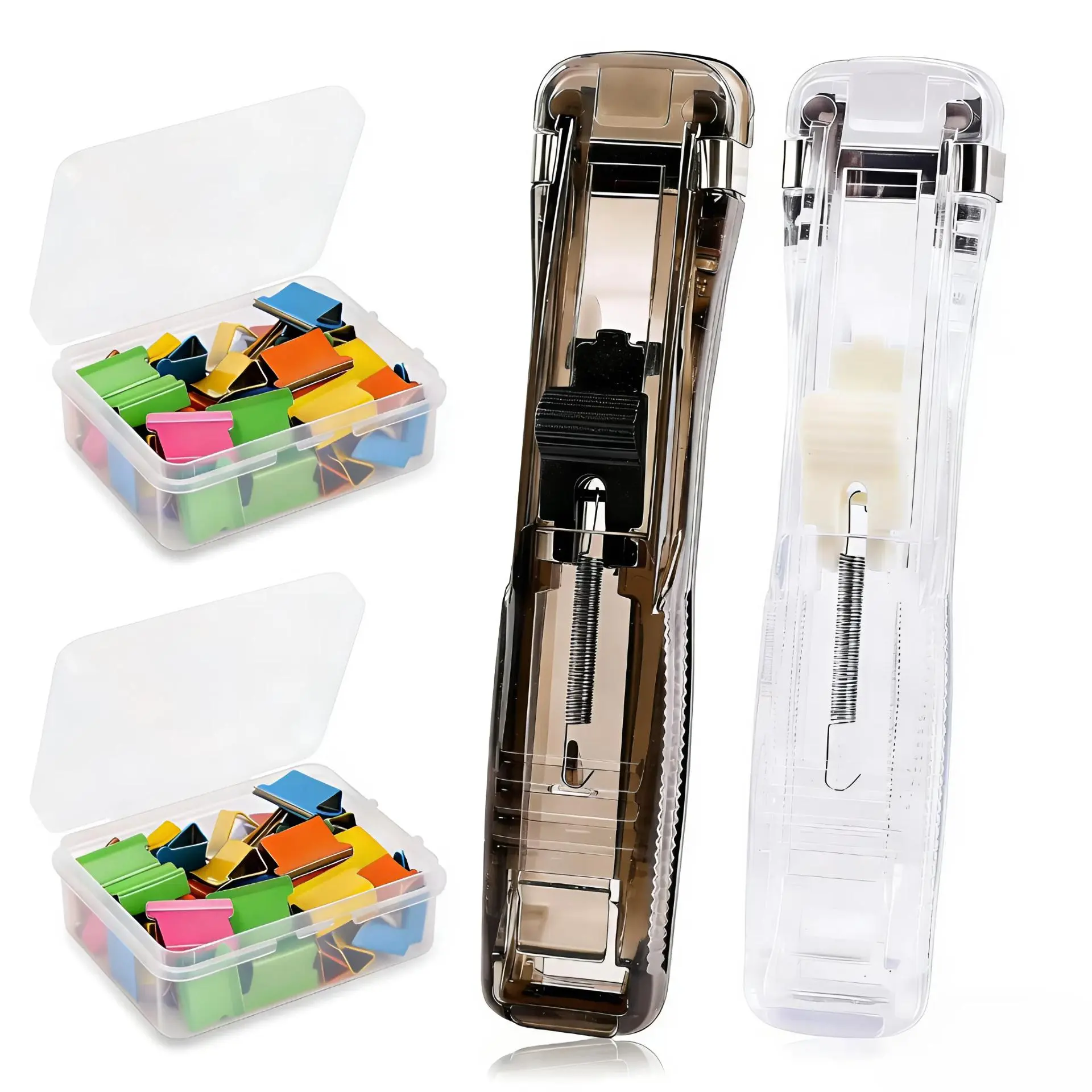 2-in-1 Portable Binder Stapler with 100 Pcs Small Binder Clips & Paper Clips - No-Hole, Reusable Paper Organizer, Non-Destructive File Fastener for Office Accessories (Office, Home Use), Paper Clips And Binder Clips