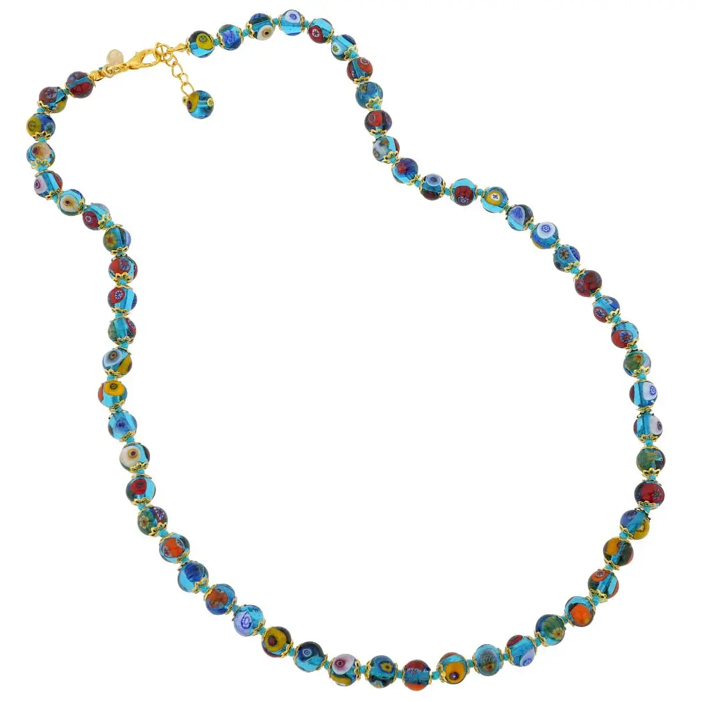 Glass Of Venice Murano Glass Mosaic Long Necklace - Transparent Blue, Ideal for Anniversary Gifting, Chain Jewelry Necklaces