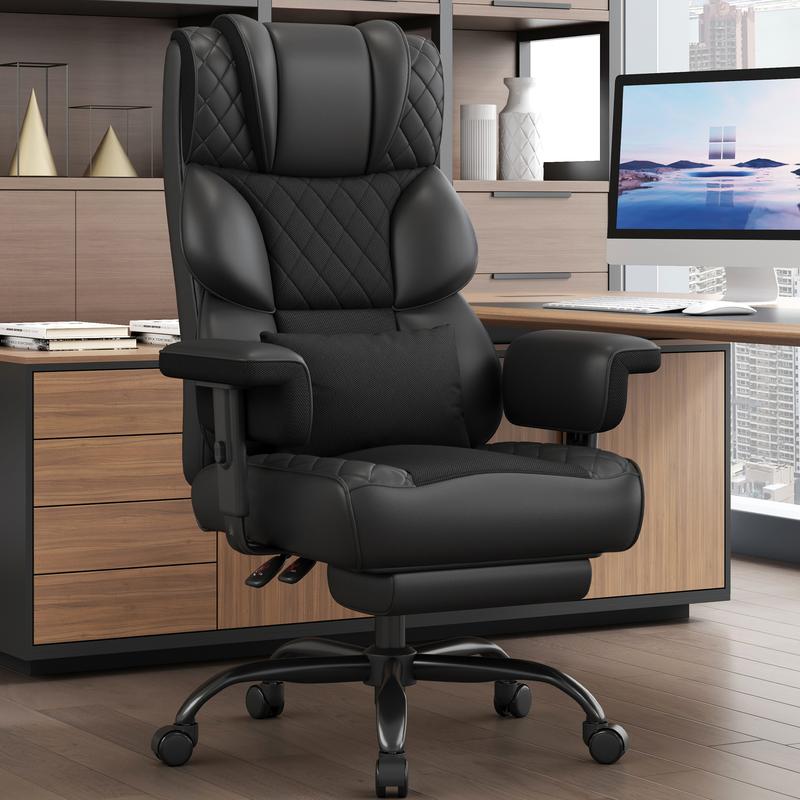 Vonesse Big and Tall Office Chair, Computer Chair with Soft Adjustable Armrests, Ergonomic Gaming Chair with Breathable Linen Design, Executive Chairs with Footrest V3048A
