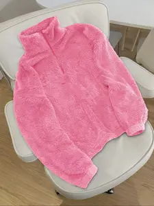 Warm Plush High Neck Half-Zip Pullover, Soft Fleece Material, Comfortable Fit, Fall Winter Layering, Unisex, Multiple Colors Available, Sweatshirts