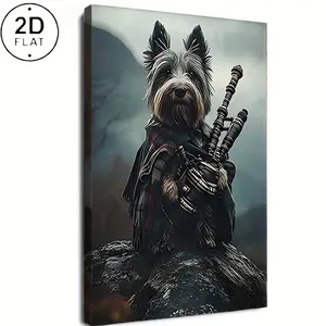 1PC 2D flat Scottish Terrier Bagpiper with packaging style, room decoration, unique holiday gift paintings, waterproof, fade resistant, printed posters, and wall decorations