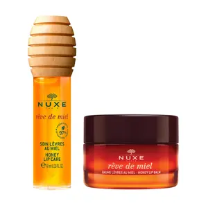 NUXE Glowy Lip Care Duo, Rêve de Miel Honey Lip Care and Honey Lip Balm, Lip oil and Repairing Lip Balm
