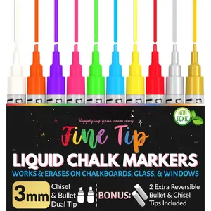 10-Pack Neon Multicolor Chalk Markers | Includes Reversible  & Chisel Tips | Works  Chalkboards, Windows, Glass or Mirrors |Ideal for Use at , & Office