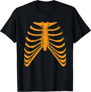 100%cotton Ribcage Skeleton Orange Color Graphic T-Shirt