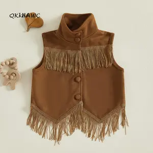 Toddler Baby Tassel Vest Fashionable Sleeveless Stand Collar Button Down Outerwear Jacket