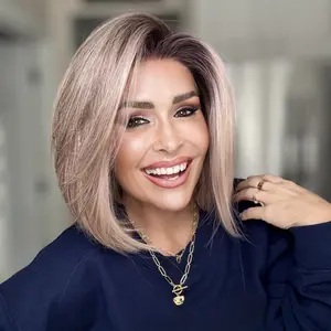 AISOM Caris Apricrown Short Bob Cut 13x4 Free Part Lace Front Wig with Scandinavian Hairline Low Density Heat Friendly Synthetic Wig 12 Inch