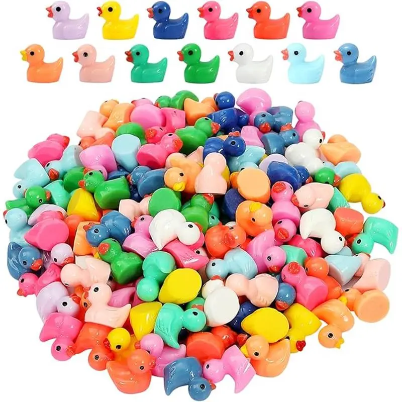 130Pcs Multicolor Mini Resin Ducks, Miniature Duck Figures Landscape Decorations for Home Garden Aquarium Potted Ornament