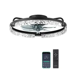 EDISHINE Ceiling Fans with Lights and Remote, 20'' Low Profile Ceiling Fan, 3000-6000K Dimmable, 6 Speeds LED Modern Flush Mount Fan Light, DC Motor, APP Control, Black Fandelier for Bedroom, Kitchen