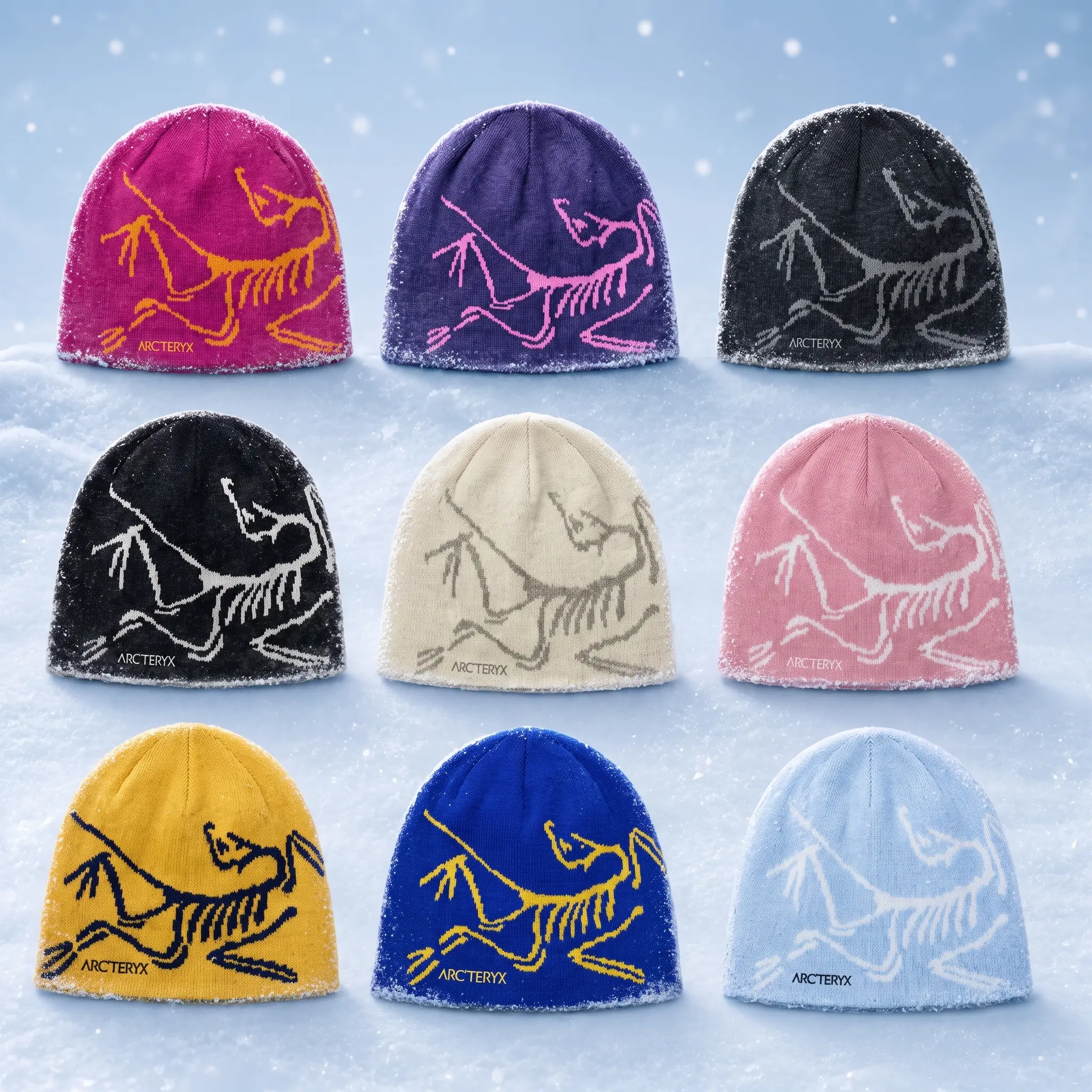 Unisex Arcteryx Bird Head Toque Classic Winter Beanie Snowy Grid Edition | Soft Thermal Wool Blend Knit Cap | Y2K Outdoor Sports Holiday Gift Idea