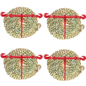 fathersdaygift VEVOR Chain and Binder Kit 3/8in-1/2in, Ratchet Load Binders 9215lbs Working Strength, Ratchet Binders and Chains, 3/8inx 10ft Chains with G70 Hooks, for Truck, Tie Down, Hauling, Towing