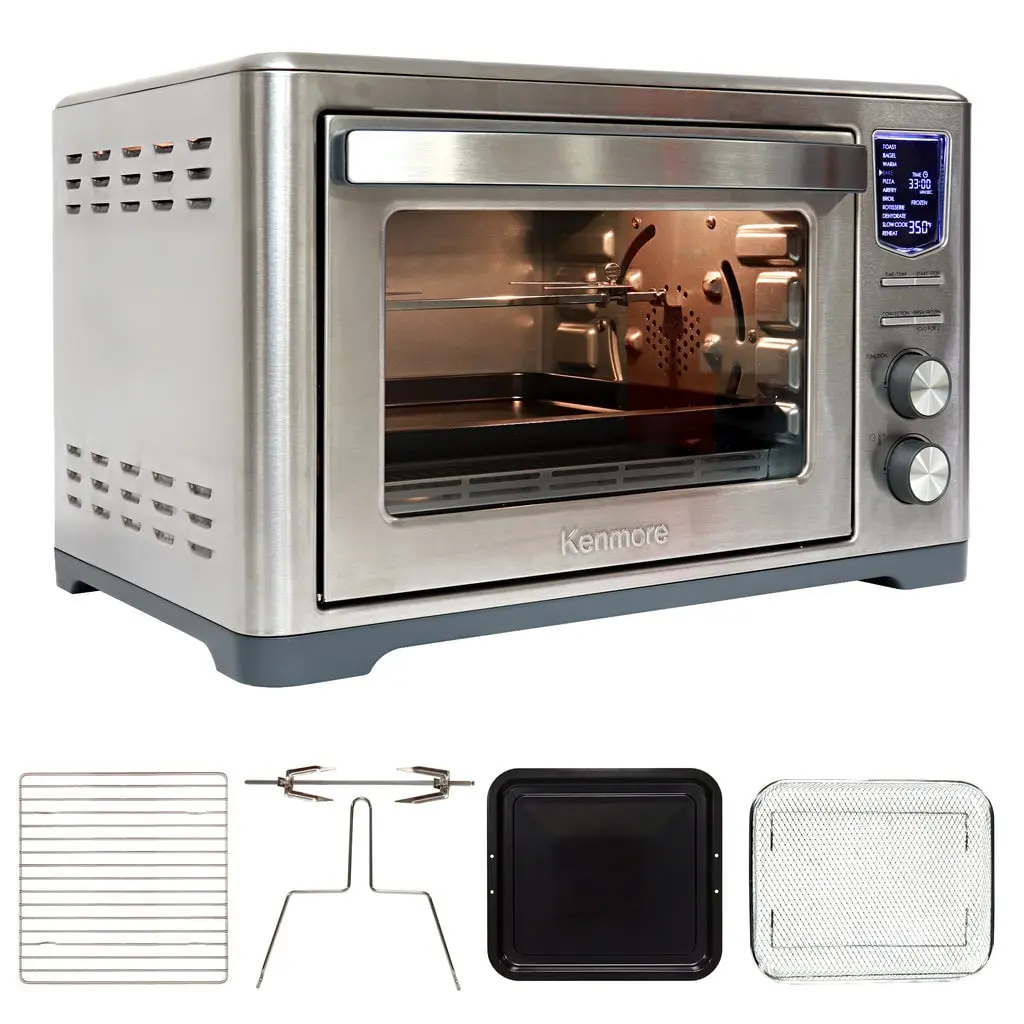 Kenmore KKTOAF25SS 120V 1700W Air Fryer 25l Stainless Steel French Door Toaster Oven, Silver & Gray