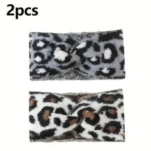 2pcs Retro Leopard Headband – Thick and Warm Winter Hairband for Women Comfortable Knotted Design, Soft Fabric for Outdoor & Fitness Activities Great for Holiday Gifts (Christmas, Valentine’s Day)