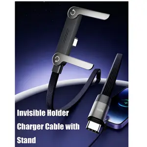Invisible Phone Holder Charger Cable with Stand – 240W Super Fast Charging 2-in-1 Charging Cable & Phone Stand for Gaming, Office & Car, Compatible with iPhone, Samsung & Type-C Devices (Black)