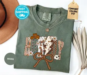 Comfort Colors Howdy Western TShirt, Vintage Cowboy Graphic Tee Rustic Country Style Shirt Soft Cotton, Unisex Fit for Cowgirl Lovers, Gift for Country Fans & Rodeo Girls