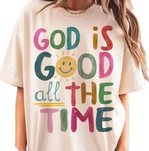 God is Good All The Time Inspriation Smiley Face Shirt, Preppy Christian Boho Hippie Style Tee, Faith-Based Christian Gift, Jesus Apparel Cotton Top Tshirt
