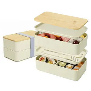 2 Layer Stackable Bento Box, 1200ml 40oz Leak Proof Lunch Container with Bamboo Lid and Utensils, BPA Free Portable Food Box for Adults Kids Work School Picnic Camping
