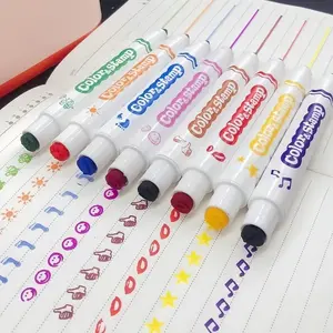 8pcs/set Dual Tip Stamp Highlighter Pen Set, Novelty Assorted Stamp Highlighter Pen for Kids, Writing Pen for School Office Home Use, Student Creative Stationery