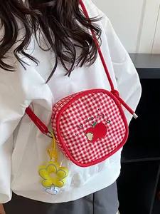 2026 New Cute Apple Embroidery Plaid Crossbody Bag, Women's Canvas Small Square Bag, Student Versatile Shoulder Bag, Style Sweet Girl Mini Bag, Stylish Square Bag