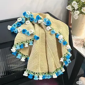 Crochet Rose Bouquet Blanket Fashion Finished Artificial Knitted Blanket Sunflower Carnation DIY Craft Carnation Blanket