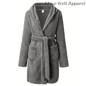 Men'S Casual Hooded Robe Pajama Set, Solid Color Polyester 100%, Slight Stretch Knit Fabric, Regular Fit with Belt, Dual Pocket Bathrobe for All Seasons