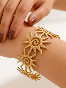 Bohemian Spiral Sun Pattern Bangle Bracelet, Stainless Steel Solar Design, Accents, Unisex, Daily & Wedding Jewelry, Durable