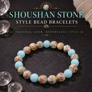 Shoushan Stone -Style Bead Bracelet, Stretch Fit - 8mm Beads
