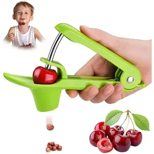 Cherry Pitter Tool, Heavy-Duty Cherry Seed Core Remover, Cherry Pitter Remover Tool with Space-Saving Lock Design, Pit Remover for Cherries (Green)