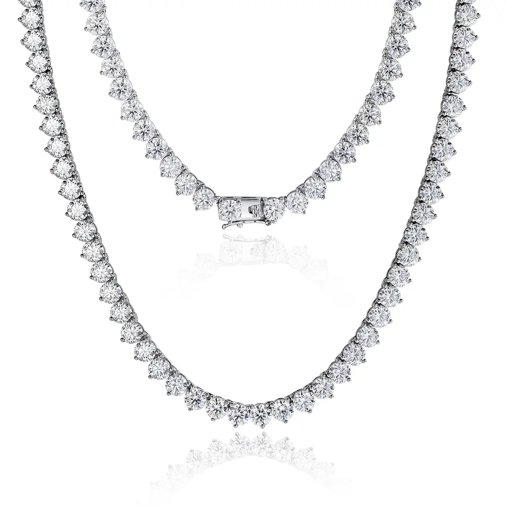 3 Claw D VVS1 Moissanite Tennis Necklace 3/4mm GRA Certified Lab Diamond Solid 925 Silver Necklace for Women Man