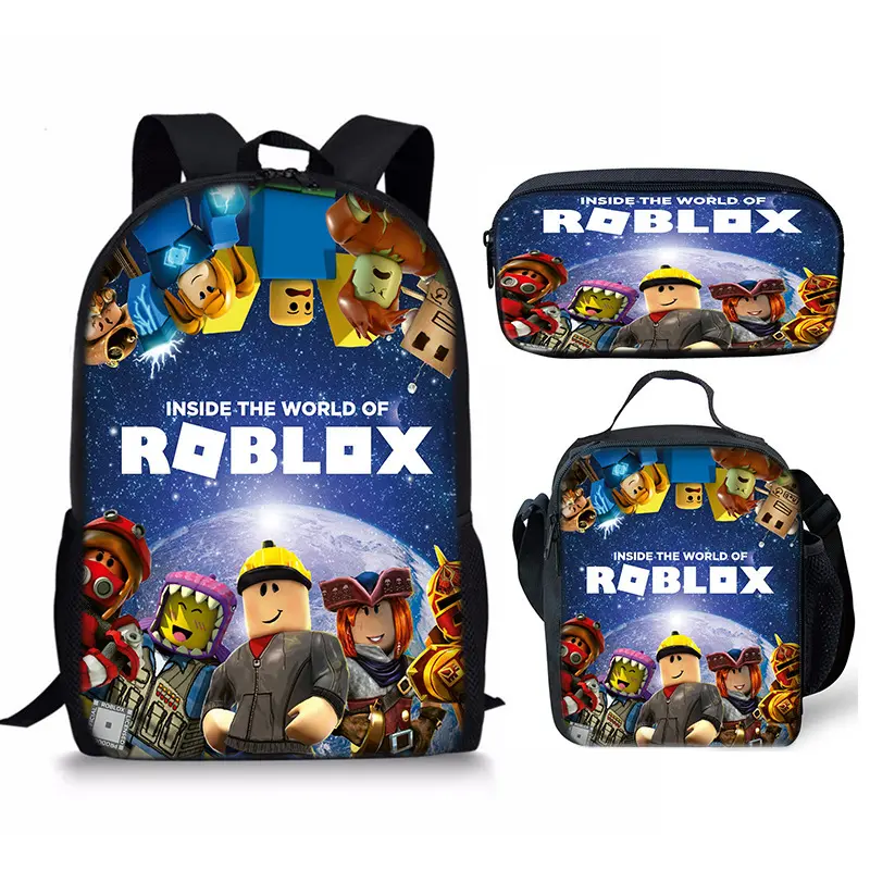 Durable Water Resistant 3-Piece Backpack Set for Kids, Lightweight School Bag with Lunch Box, Blocky Adventure Print with Colorful Characters & Fantasy Styles – Perfect for Fans & Students!