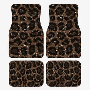 Leopard print car floor mats, made of crystal velvet, four-piece set including trunk mat, travel accessory, lively design, protective coverage, suitable for SUVs, sedans, and small vans for home use