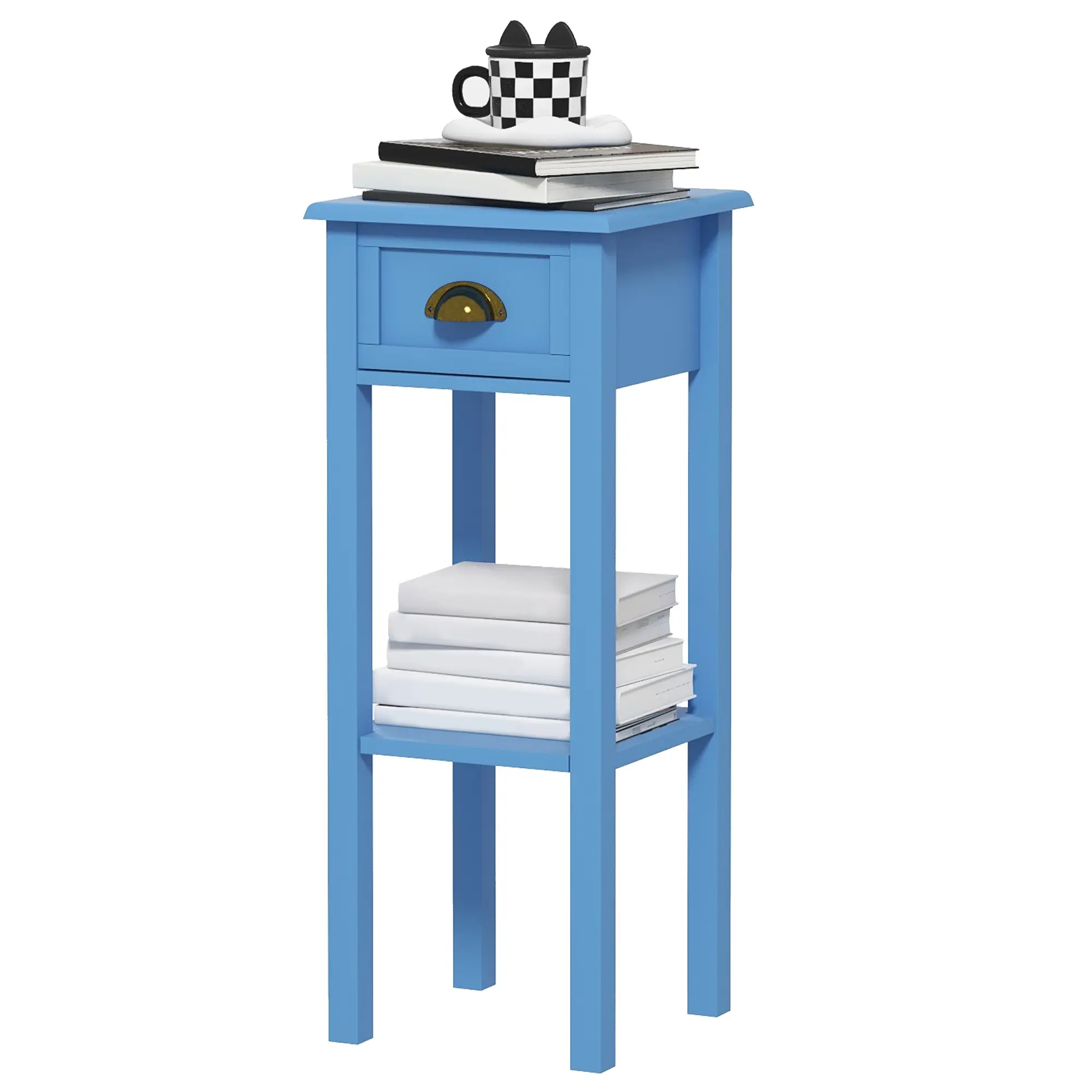 Light Blue 2-Tier Side Table with Drawer and Storage Shelf - Modern Coastal Accent Furniture, Living Room End Table, Bedroom Nightstand for Neutral Spaces