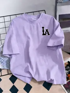 Women's Casual Loose Fit Short Sleeve Top, La Fashion Pattern, Comfortable Soft Fabric, Perfect for Outdoor Shopping and Party, Basic