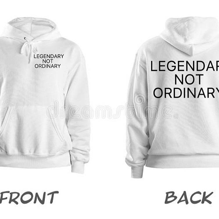 LNO HOODIES Legendary Not Ordinary White Hoodie with Front & Back Design Original Colors Authentic Style