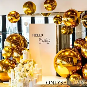 12pcs 4d Gold Balloons For Room Decoration, Holiday Celebrations, Event Setup, Anniversaries, Atmosphere Decoration, And Outdoor Balloon Decorations, Decorating.