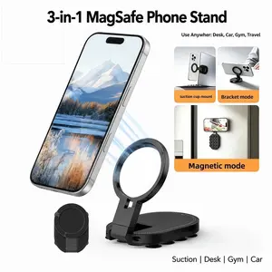 MagSafe Suction Cup Phone Mount, Foldable 360° Rotatable Magnetic Phone Holder with Carabiner, Dual Use for Desktop Car Gym Outdoor Travel, Hands-Free Mount for Viewing Navigation Universal Compatible with iPhone 17 16 15 14 13 12 & Android Phones