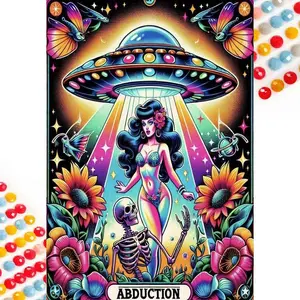 5D DIY Full Drill Round Diamond Painting Kit - Alien Spaceship, Skull, Flower Mosaic, Canvas - DIY Decorative Painting, Home Wall Decor, Suitable for Halloween and Christmas, Birthday and Anniversary Gifts, Crafts Art