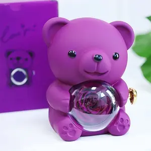 Mother's Day Gift Wegfrue Eternal Love Bear Romantic Purple Teddy Bear with Preserved Rose & Necklace in Elegant Gift Box for Women Valentine's Day Weddings Anniversaries Birthdays Christmas Set  Flowers(Purple,Red,Pink)
