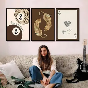 3pcs/set Frameless Brown Cheetah Leopard Bows Lucky 8 Ball Trendy Art Poster Print Aesthetic Coquette Girly Room Dopamine Decor Paint Vintage Wall Art
