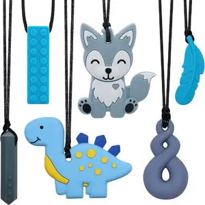 Chew Necklaces for Sensory Kids, Sensory Toys for Kids with Autism, ADHD, SPD, 6 Pack Chewy Necklace for Anxiety Fidgeting Relief