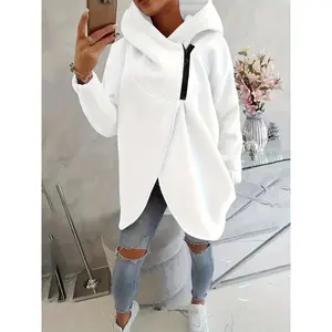 Lady's Plus Size Oversized Knit Hooded Zip-Front Tops - Thick Warm Winter Coat, Full-Zip Back, Long Sleeve Basic Solid Casual Jacket (Grey) - Machine Washable Sports Outerwear for Fall/Winter Layering