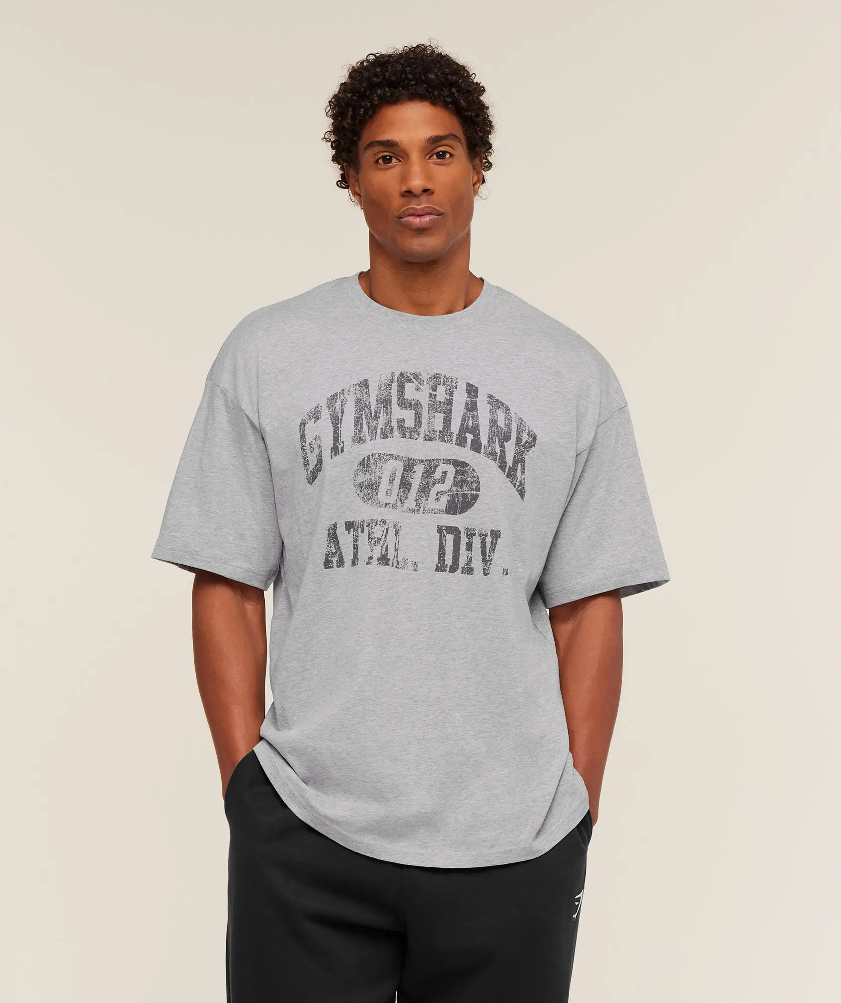 Gymshark Athletic Division Graphic Oversized T-Shirt – Light Grey Core Marl Cotton Gym Tee