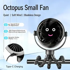 Non-pinch design baby stroller fan, smiley face mini fan, octopus rechargeable fan for kids/babies, pushcart fan, bed fan, noise reduction fan for student dorms
