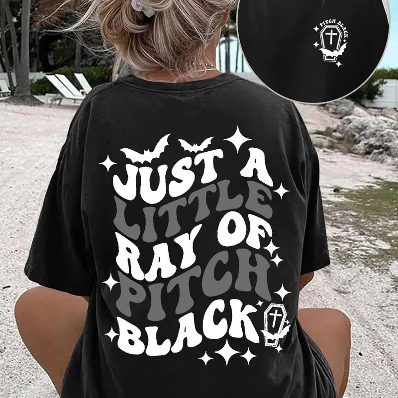 Women's Letter & Bat Print Round Neck Knit Tee, Casual Short Sleeve Crew Neck T-shirt for Summer, Fashion Women's Top for Daily Wear