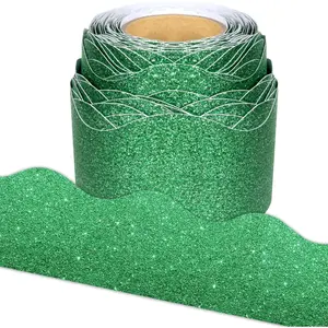 65.6Ft Green Glitter Bulletin Board Border, Self-Adhesive Scalloped Bulletin Board Borders for School Home Office Chalkboard Wall Decor
