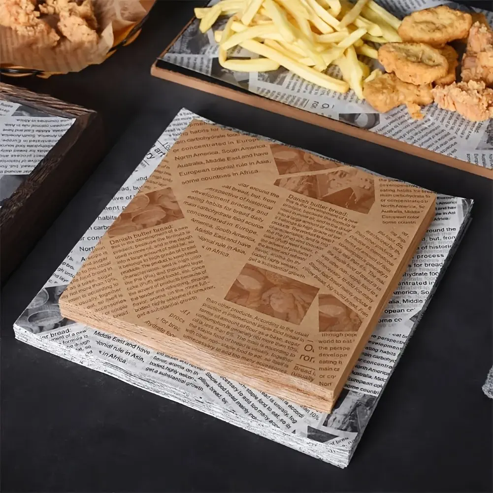 100 Sheets American-Style Greaseproof Food Paper, 14.99x14.99 Cm Durable Kitchenware Packaging for Sandwiches & Burgers, Ideal for Kitchens, Restaurants & Home
