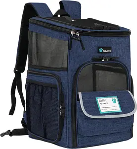 Petami Dog Backpack Carrier, Airline Approved Cat Backpacks for Carrying Small Large Cats, Pet Carrier Back Pack, Ventilated Soft Sided for Travel, Hiking, Camping, Max 18 Lbs, Navy PetAmi