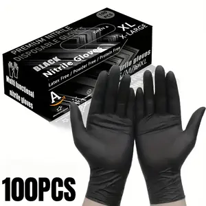 100PCS High-Quality Black Disposable Nitrile Gloves 100% Pure Nitrile High Elasticity Powder-Free Latex-Free Protein-Free XL Size