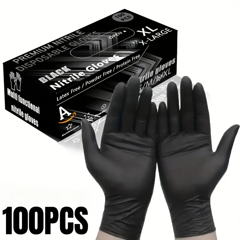 100PCS High-Quality Black Disposable Nitrile Gloves 100% Pure Nitrile High Elasticity Powder-Free Latex-Free Protein-Free